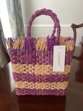 L*Space Purple and Natural Striped Straw Tote